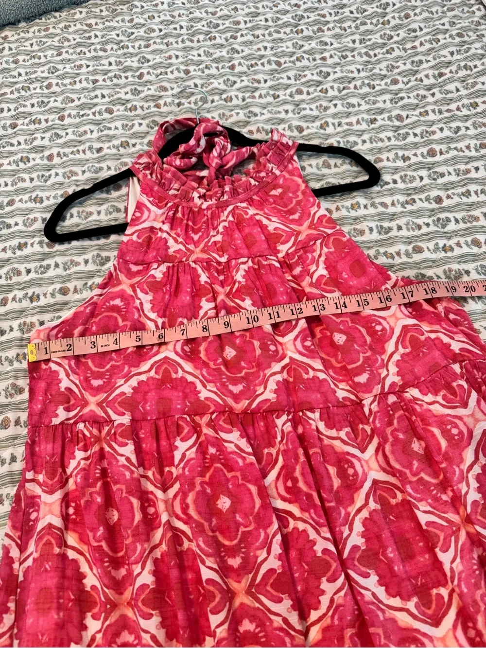 Indigo Soul Pink Floral Boho Tiered Maxi Dress Size Large